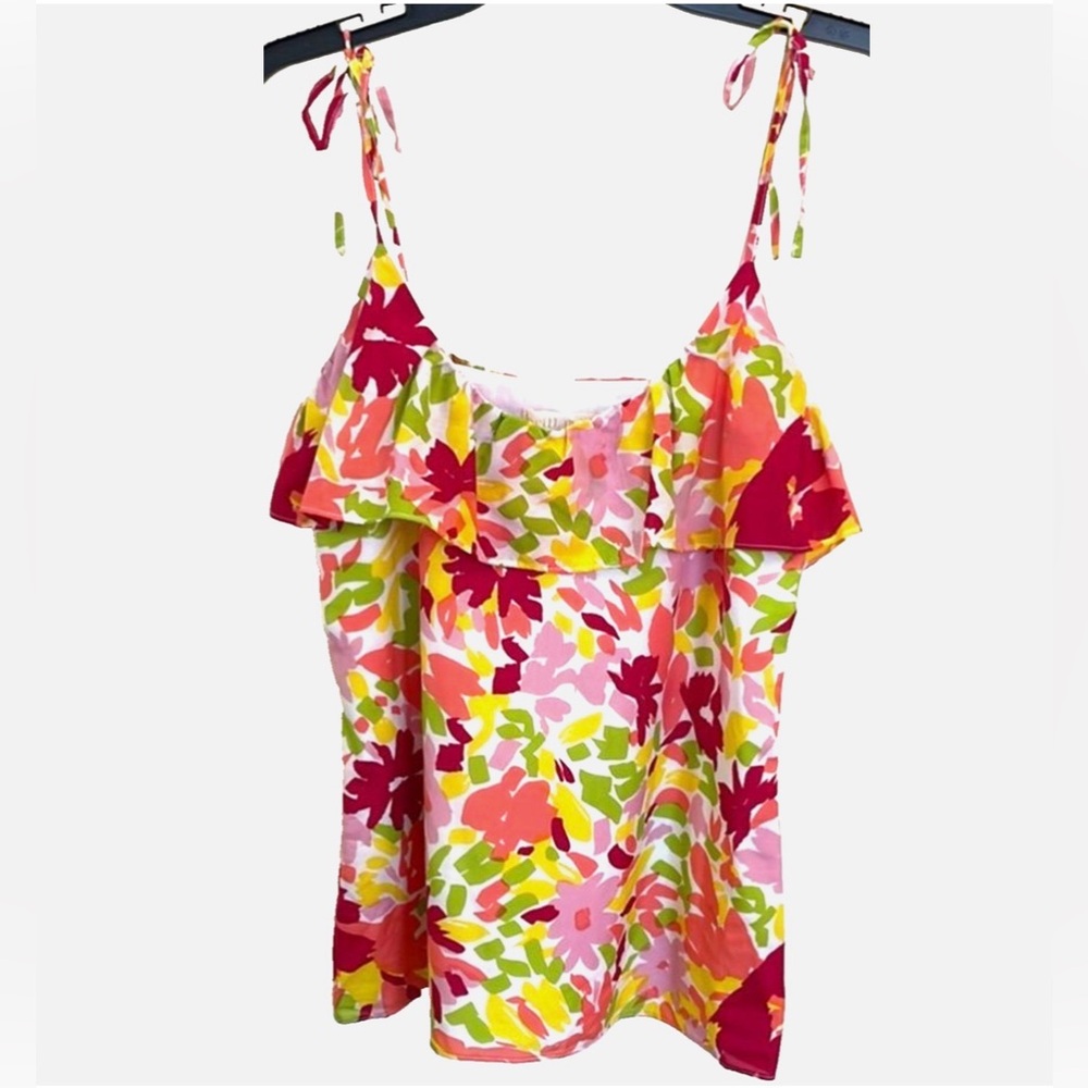 Britt Ryan Floral Silk Blend Tie Strap Cami Resort Vacation Top Size 6